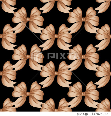 Elegant watercolor seamless patterns with hand-painted beige ribbons and bows. Ideal for Easter, birthdays, gift wrapping, scrapbooking, and festive textile designs, children's clothing and textiles 137825022