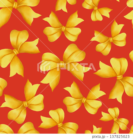 Elegant watercolor seamless patterns with hand-painted yellow ribbons and bows. Ideal for Easter, birthdays, gift wrapping, scrapbooking, and festive textile designs, children's clothing and textiles. Elegant watercolor seamless patterns with hand-painted yellow ribbons and bows. Ideal for Easter, birthdays, gift wrapping, scrapbooking, and festive textile designs, children's clothing and textiles. 137825023