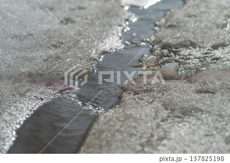 Small detailed scene. Tiny landscape with streams. Intricate miniature terrain with water features. Delicate smallscale environment featuring water channels and textures 137825198