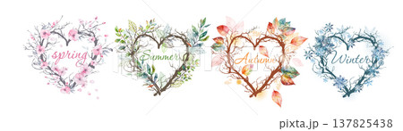 4 seasons of the year. Four seasons - spring, summer, autumn, winter. Hand drawn. Not AI, vector illustration. 4 seasons of the year. Four seasons - spring, summer, autumn, winter. Hand drawn. Not AI, vector illustration. 137825438