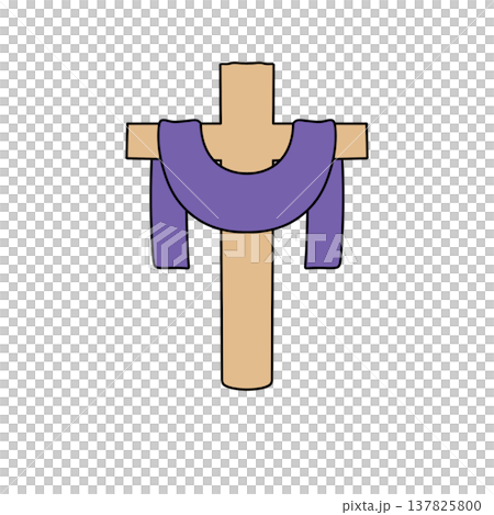 Simple cross with purple fabric draped around its center Simple cross with purple fabric draped around its center 137825800