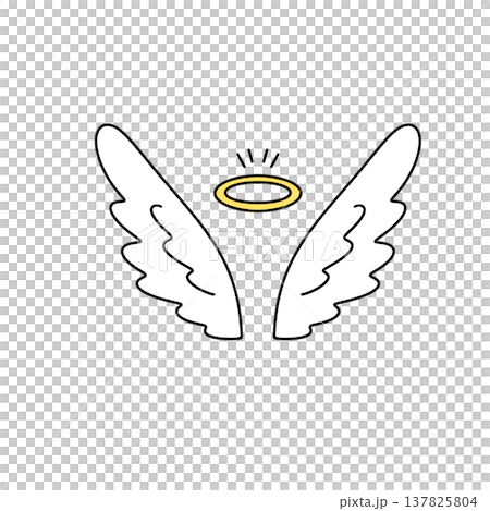 Simple angel wings with golden halo above 137825804