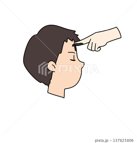 Hand points to forehead with gentle touch Hand points to forehead with gentle touch 137825806