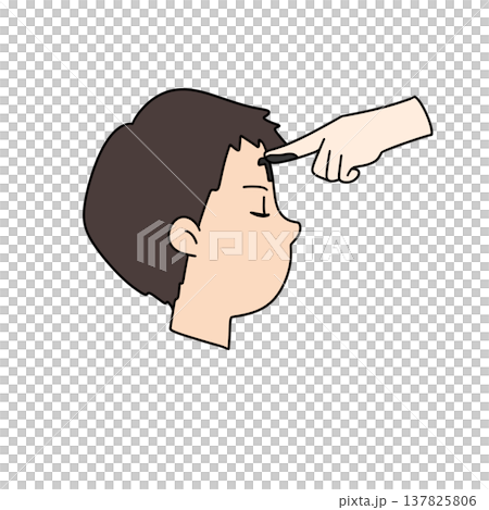 Hand points to forehead with gentle touch Hand points to forehead with gentle touch 137825806