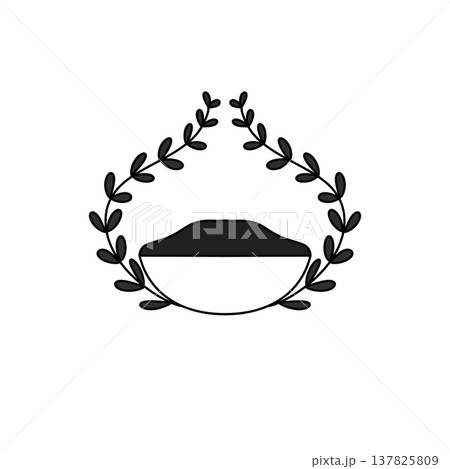 Simple black and white emblem with leafy wreath Simple black and white emblem with leafy wreath 137825809