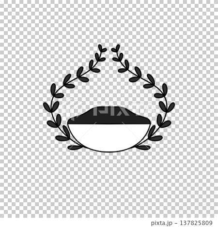 Simple black and white emblem with leafy wreath 137825809