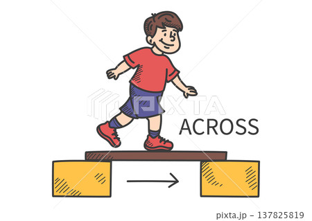 Boy walking across the boxes 137825819
