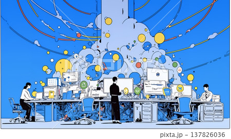 DX・AI・クラウドで進むデジタルトランスフォーメーション｜データネットワークのビジネスコンセプト