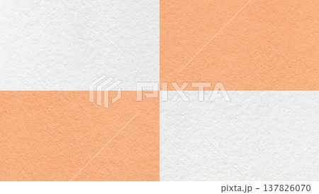 White and light peach checkered paper texture background with four sections and copy space. Geometric template with blocks 137826070