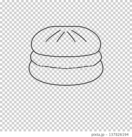 Simple line drawing of a round sandwich 137826194