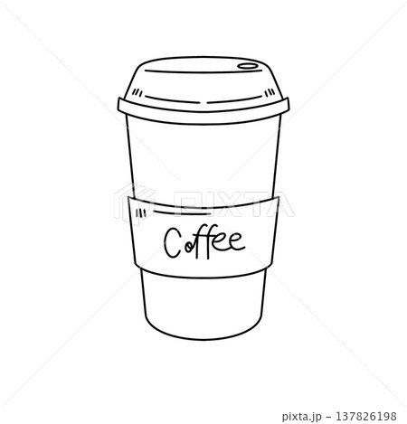 Simple coffee cup drawn in black lines on white 137826198