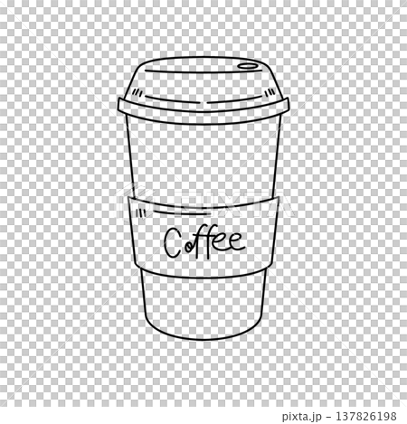 Simple coffee cup drawn in black lines on white 137826198