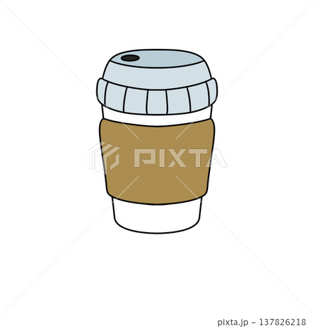 Simple cartoon coffee cup with lid and sleeve Simple cartoon coffee cup with lid and sleeve 137826218