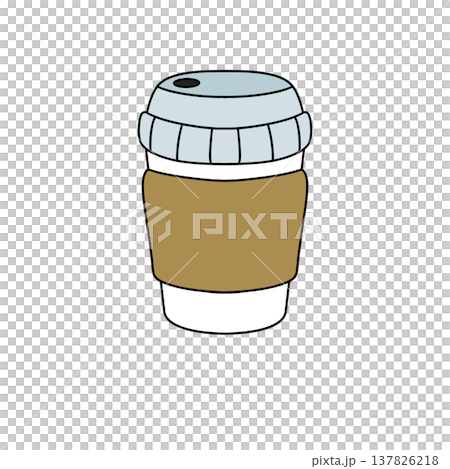 Simple cartoon coffee cup with lid and sleeve Simple cartoon coffee cup with lid and sleeve 137826218