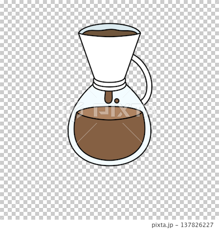 Coffee drips slowly from a funnel into a glass carafe Coffee drips slowly from a funnel into a glass carafe 137826227