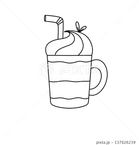 Simple line drawing of a frothy drink in a mug Simple line drawing of a frothy drink in a mug 137826239