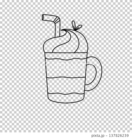 Simple line drawing of a frothy drink in a mug Simple line drawing of a frothy drink in a mug 137826239