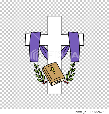 Purple cloth drapes cross symbolically Purple cloth drapes cross symbolically 137826258