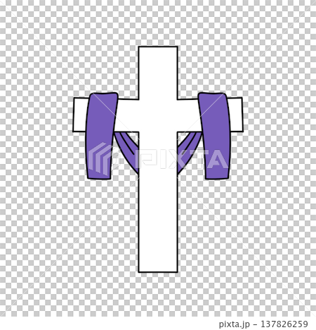 Purple cross stands bold against stark white background Purple cross stands bold against stark white background 137826259