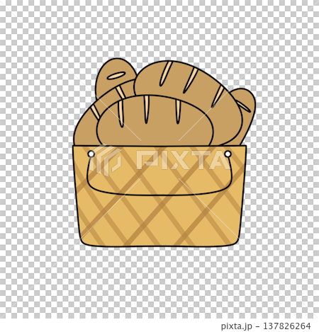 Golden loaves sit nestled in a woven basket 137826264