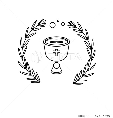 Simple line drawing of a chalice with cross symbol Simple line drawing of a chalice with cross symbol 137826269