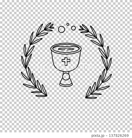 Simple line drawing of a chalice with cross symbol Simple line drawing of a chalice with cross symbol 137826269