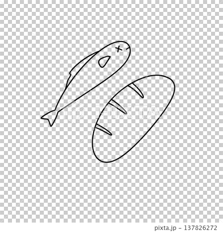 Simple black line drawing shows two fish Simple black line drawing shows two fish 137826272