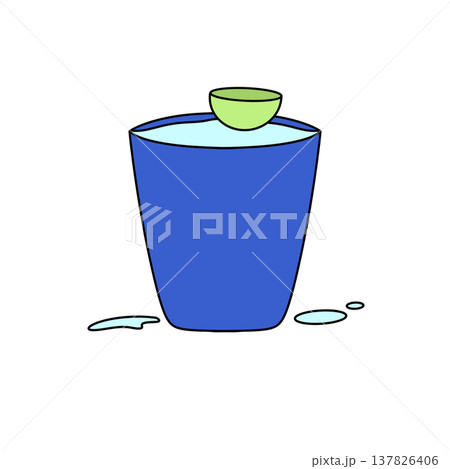 Blue cup holds light green bowl atop its rim Blue cup holds light green bowl atop its rim 137826406