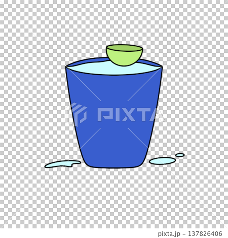 Blue cup holds light green bowl atop its rim Blue cup holds light green bowl atop its rim 137826406