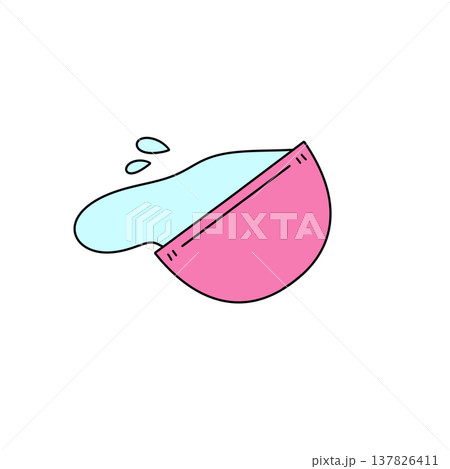 Pink cup tilted, spilling cool blue liquid Pink cup tilted, spilling cool blue liquid 137826411