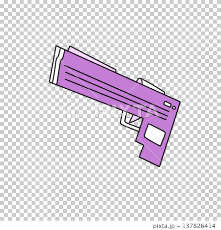 Purple pistol graphic, outlined in black, angled diagonally Purple pistol graphic, outlined in black, angled diagonally 137826414