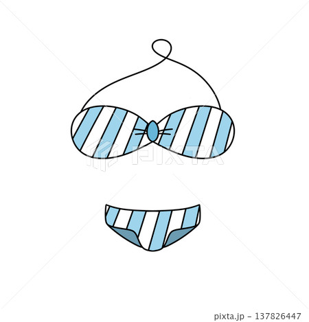 Blue striped bikini shown on plain white background 137826447