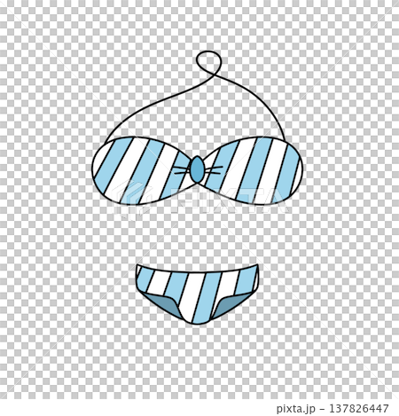 Blue striped bikini shown on plain white background Blue striped bikini shown on plain white background 137826447