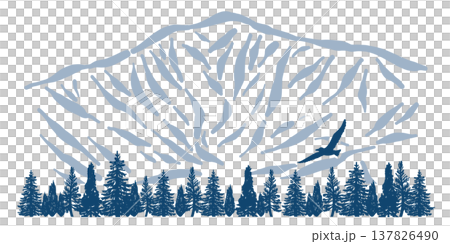 堀尻山/北海道：山巒輪廓、鳥類和森林。 137826490