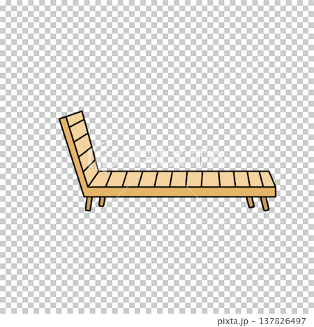 Simple wooden lounge chair with slatted back and seat Simple wooden lounge chair with slatted back and seat 137826497