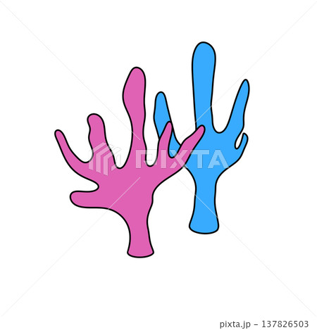 Pink and blue coral branches stand side by side Pink and blue coral branches stand side by side 137826503