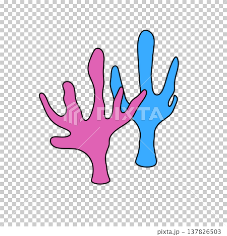 Pink and blue coral branches stand side by side Pink and blue coral branches stand side by side 137826503