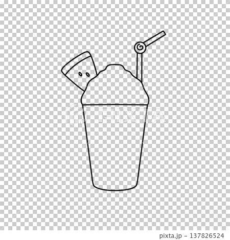 Simple line drawing of a soft drink with a straw 137826524