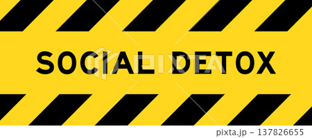 Yellow and black color with line striped label banner with word social detox 137826655