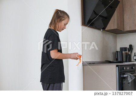 Happy young boy at home, domestic life Happy young boy at home, domestic life 137827007