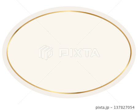 Classic vintage label with elegant gold frame and beige background. Decorative oval badge for premium packaging, wedding invitations, boutique branding. Vector illustration Classic vintage label with elegant gold frame and beige background. Decorative oval badge for premium packaging, wedding invitations, boutique branding. Vector illustration 137827054