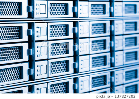 Array of data storage hard drives in internet data center Array of data storage hard drives in internet data center 137827202