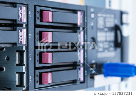 Array of data storage hard drives in internet data center Array of data storage hard drives in internet data center 137827231