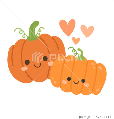 Pumpkin cute vector with halloween couple kawaii for cartoon lantern squash. Sticker pink turkey with pumpkin illustration autumn for jack icon harvest. Isolated pumpkin family 137827541