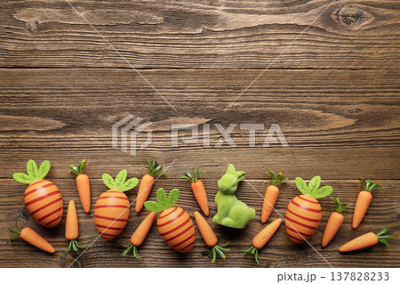 Easter eggs and carrots and bunny Easter eggs and carrots and bunny 137828233
