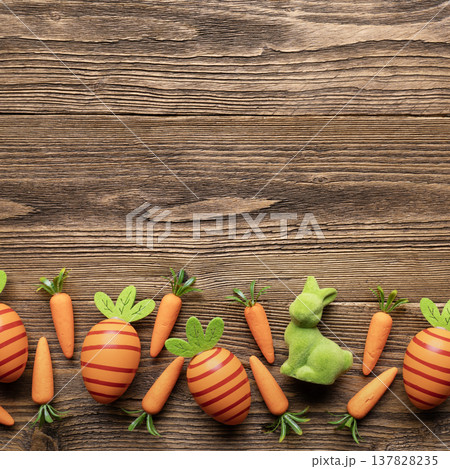 Easter eggs carrots and bunny 137828235