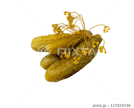 Cucumber pickles with dill, isolated. Canned pickles. Cucumber pickles with dill, isolated. Canned pickles. 137828596
