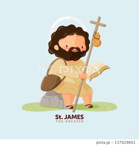 Saint James the apostle pilgrim sitting on rock reading the scripture 137828601