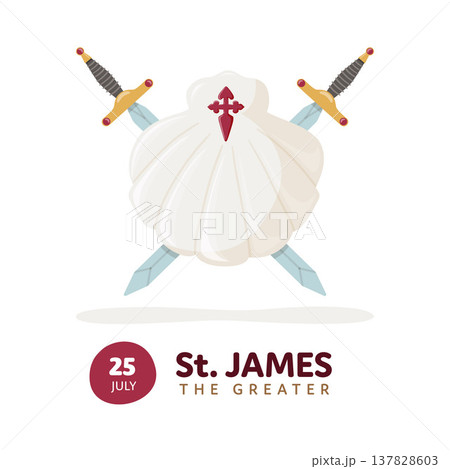 Symbols of Saint James apostle. Scallop shell, cross and swords 137828603
