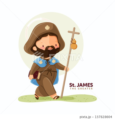 Saint James apostle pilgrim walking with staff 137828604